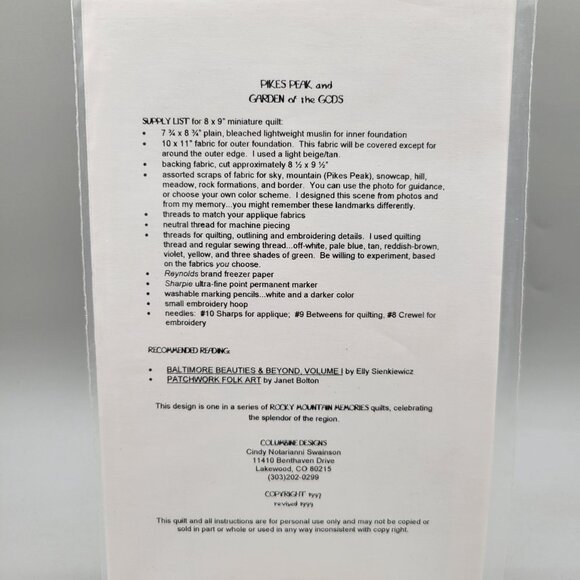 Rocky Mountain Memories Quilt Pattern Pikes Peak and Garden Of The Gods - Picture 3 of 3